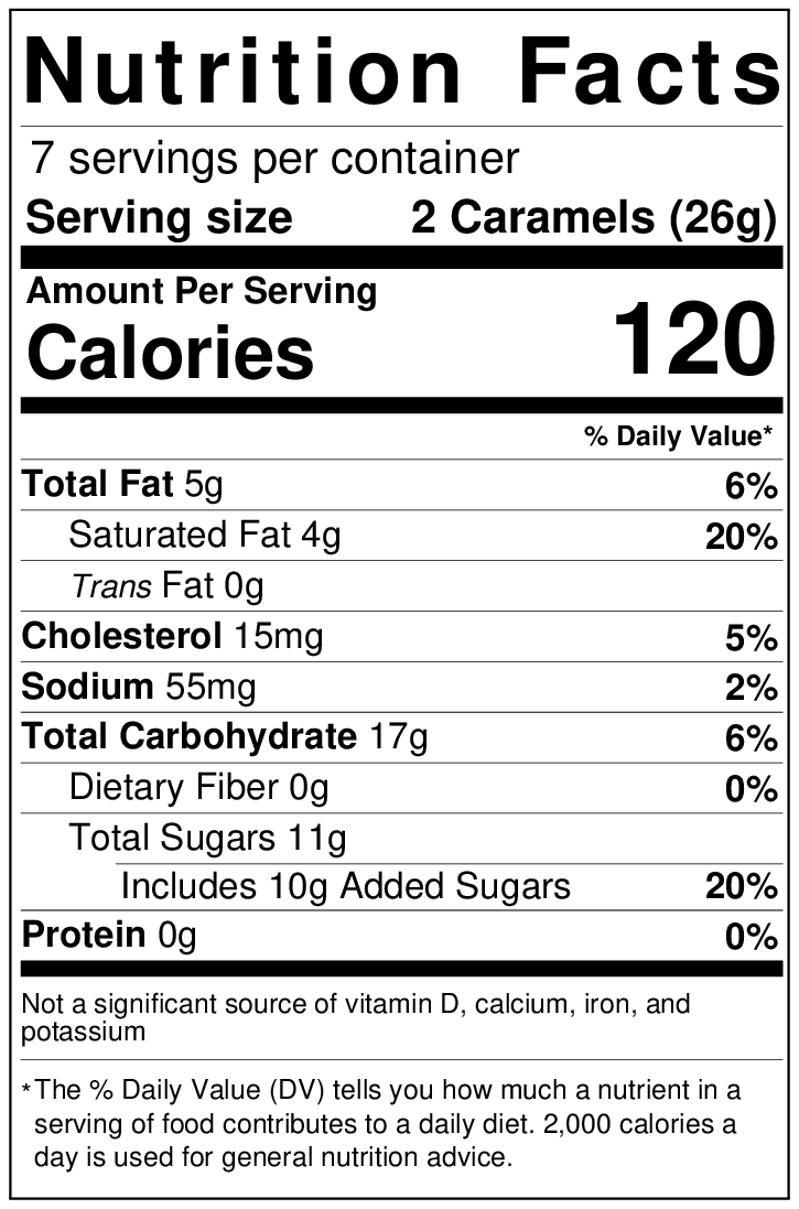 Wisconsin made caramels nutrition facts