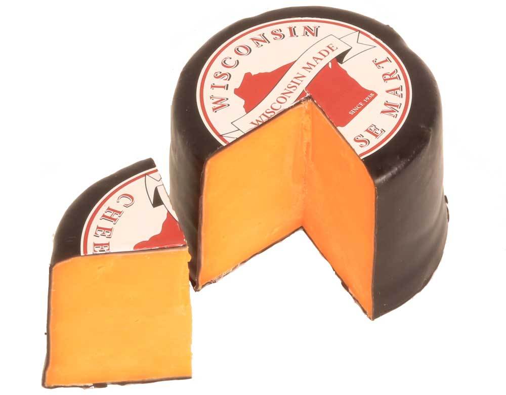 3 pound wax sealed wheel of cheddar cheese