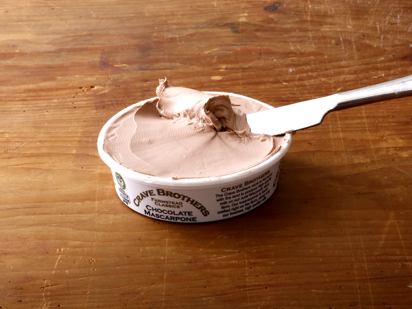 Open Crave Brothers Chocolate Mascarpone on wood