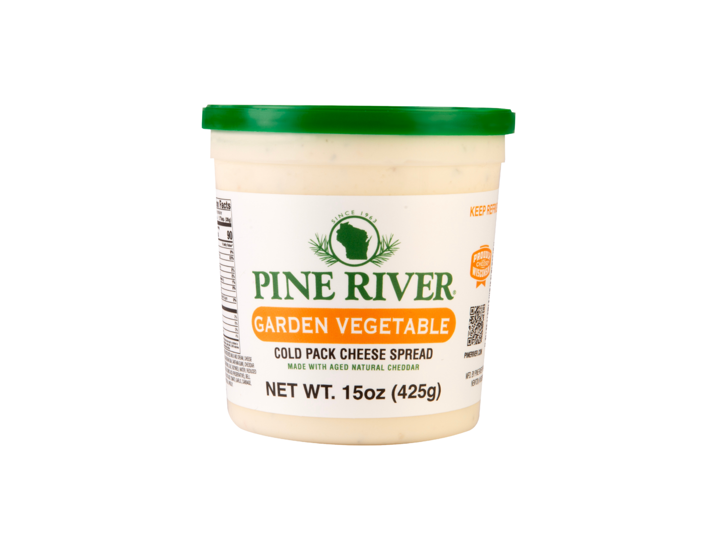Pine River Garden Vegetable Cheese Spread 15oz container on a white background