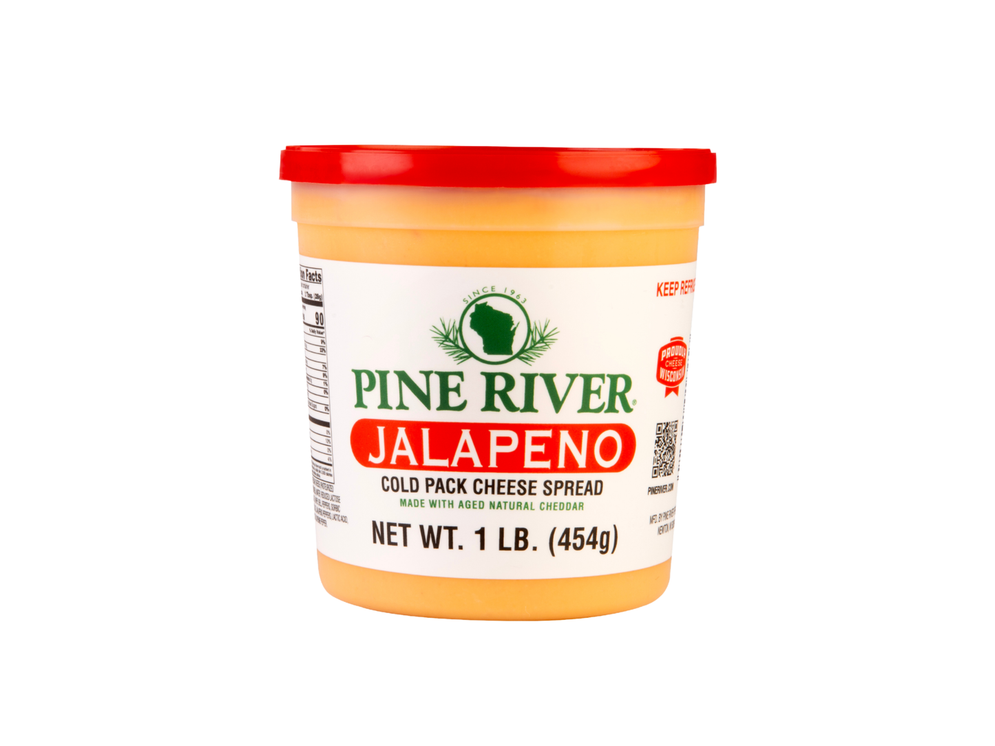 Pine River Jalapeno cheese spread container on a white background