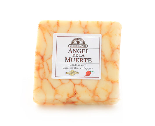 8 ounce piece of angel de la muerte spicy wisconsin cheddar cheese