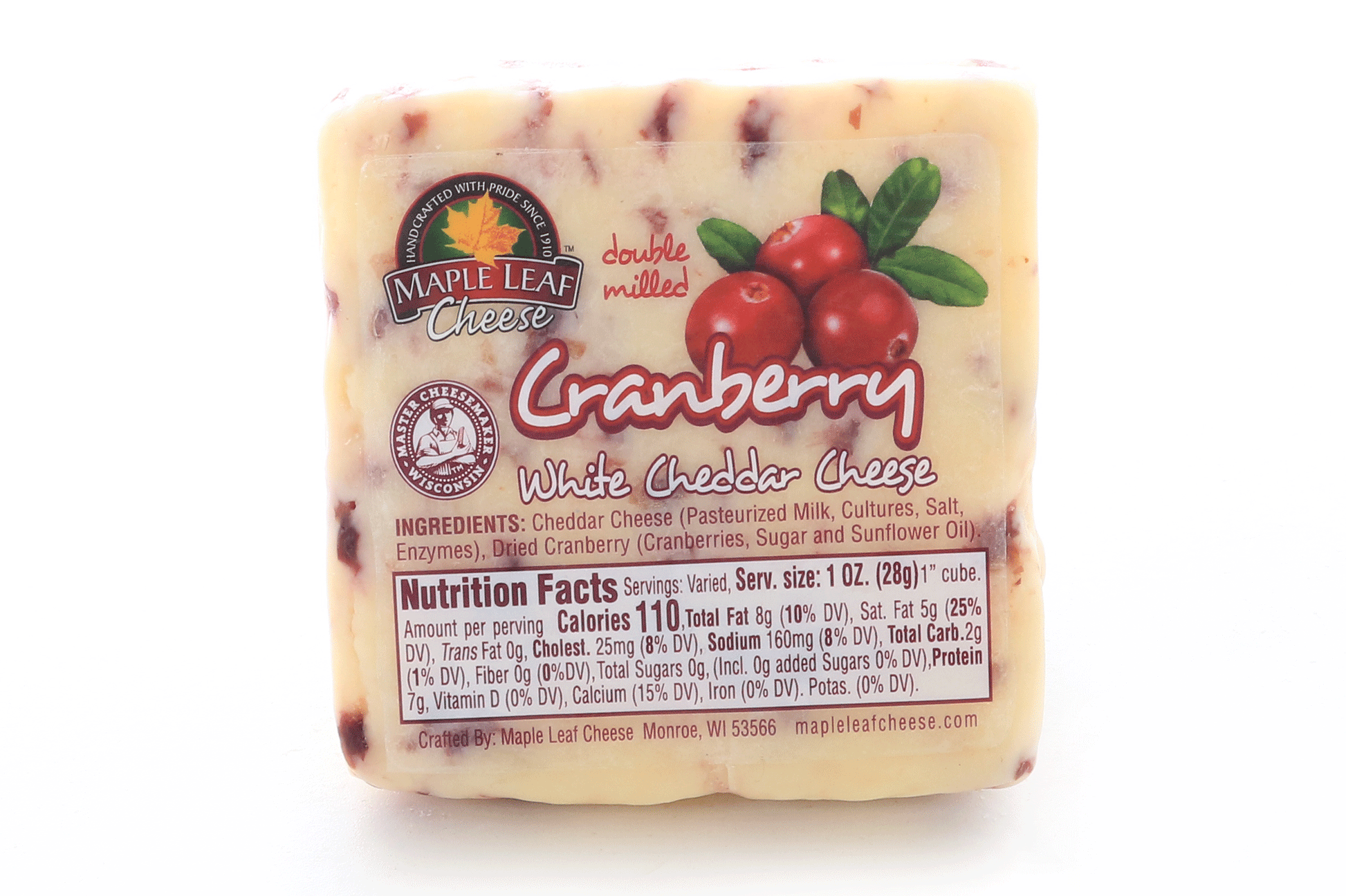 8 ounce piece of white cheddar cheese with cranberries