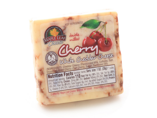 Maple Leaf Creamery Cherry White Cheddar shown on a white background