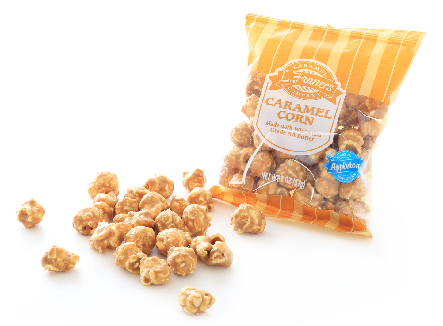 2 ounce bag of caramel popcorn from wisconsin