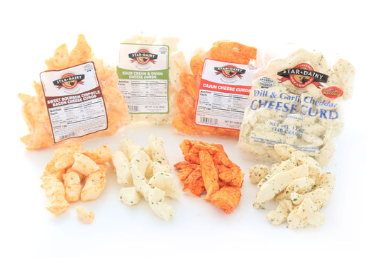 assortment of 4 different flavored wisconsin cheese curds